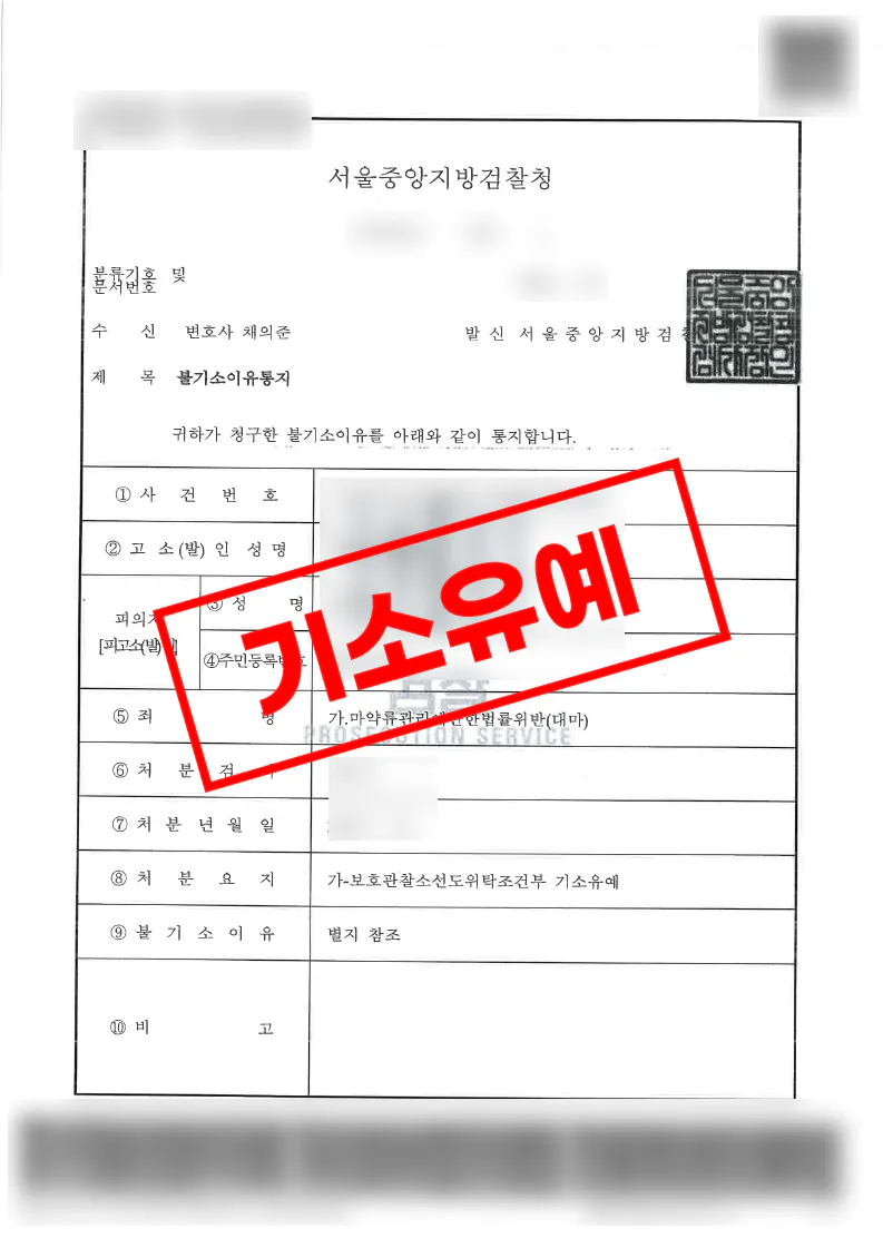 대마 매수 흡연 5회 초범 검찰 기소유예 처분 사례