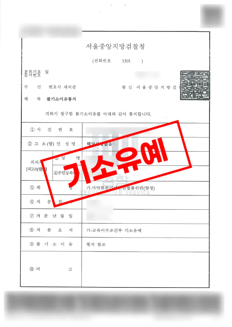 18세 초범 필로폰 매수 투약 혐의 교육이수조건부 기소유예 처분 결과